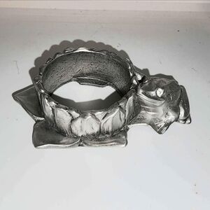 Vintage 90s Seagull Pewter flower and frog design tealite candle holder